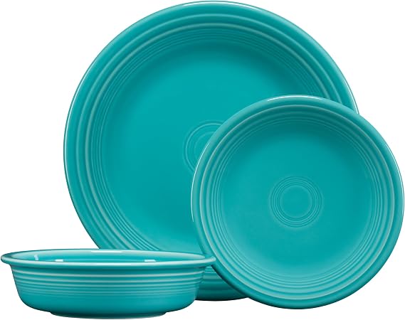 Fiesta Classic Rim 3-Piece Dinnerware Set Durable Ceramic, Lead-Safe, Dishwasher/Microwave/Oven Safe Made in USA Dinnerware - Turquoise