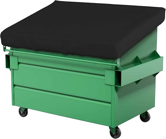 Dumpster Cover 18 Oz Waterproof - 100% Weather Resistant Garbage Can Top With 4 Corner Elastic - Customize Patio/Dumpster Tarp With Logo & Image (48" W x 36" D x 6" H, Black)