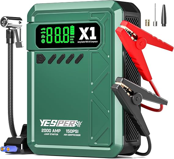 YESPER Jump Starter with 150PSI Air Compressor 12V Car Battery Jumper Box
