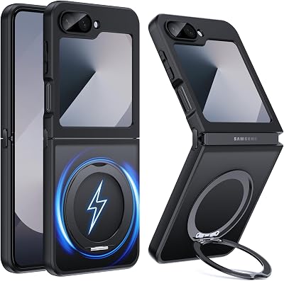 Magnetic for Samsung Galaxy Z Flip 7 fe65 Case with Ring Stand [Military Drop Protection] Shockproof Slim Clear Phone Cases Invisible Stand Transparent Back Black 31-zflip7 fe-01