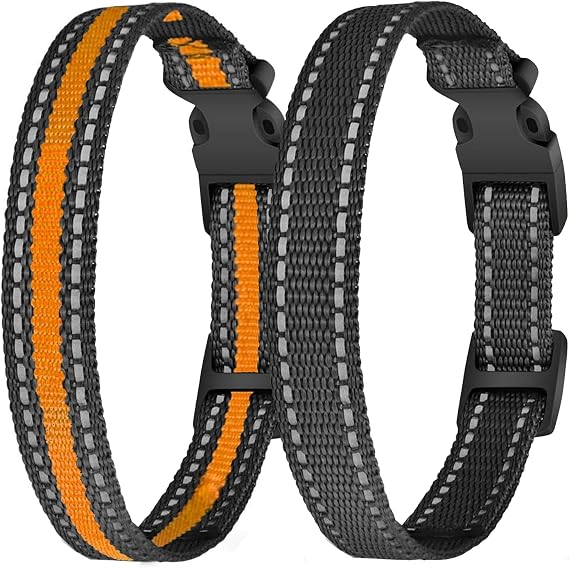 Aikko 2-Pack Dog Training Collar Replacement Nylon Straps, Black+Orange