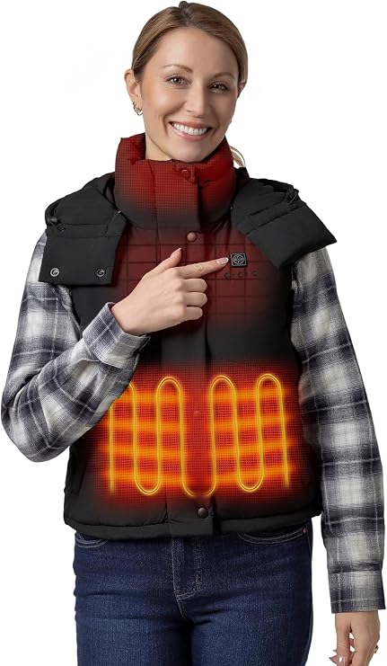 ORORO Women's Down Heated Cropped Vest with USB-C Rechargeable Battery, Lightweight Puffer Heating Vest