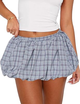 COZYPOIN Womens Mini Plaid Bubble Skirts 2026 Summer Sexy Low Waist Y2k Puffy Ruffle Balloon Skirt with Short Underneath