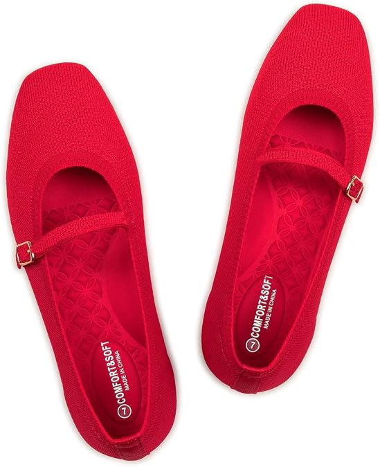 Frank Mully Mary Jane Women Flat Shoes Slip on Square-Toe Washable Shoes Comfortable for Dressy and Work with Ankle Strap