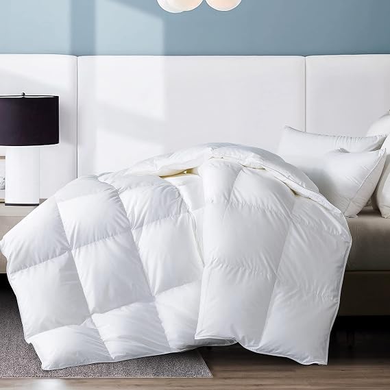 WhatsBedding Full Feather Comforter,Filled with Feather and Down, White Duvet Insert - Luxurious Hotel Collection Bed Blanket Comforter - 100% Cotton Shell- Full Size 82x86 Inch