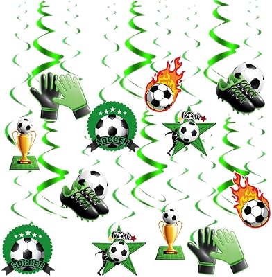 24Pcs Oiuyamn Soccer Party Decoration, Sports Theme Hanging Ceiling Spirals, Soccer Hanging Swirls Decor, Football Theme Birthday Party Supplies for Boys