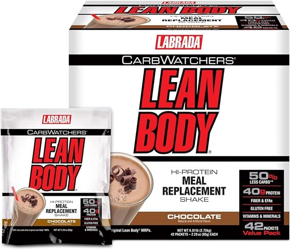 Labrada Carb Watchers Lean Body Hi-Protein Meal Replacement Shake, Chocolate Ice Cream, 2.29-Ounce Packets (Pack of 42)