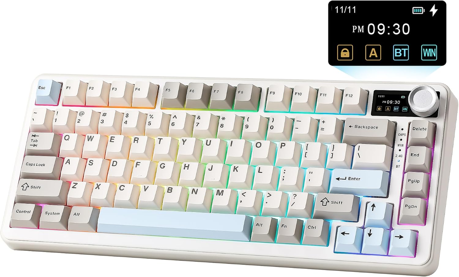 YUNZII B75 PRO MAX QMK/VIA Wireless Mechanical Keyboard,75% Layout whit Screen and Knob, Custom Hot Swap Gasket Structure, Creamy Pre-lubed Switches, RGB Backlit (Beige, Candy Linear Switch)
