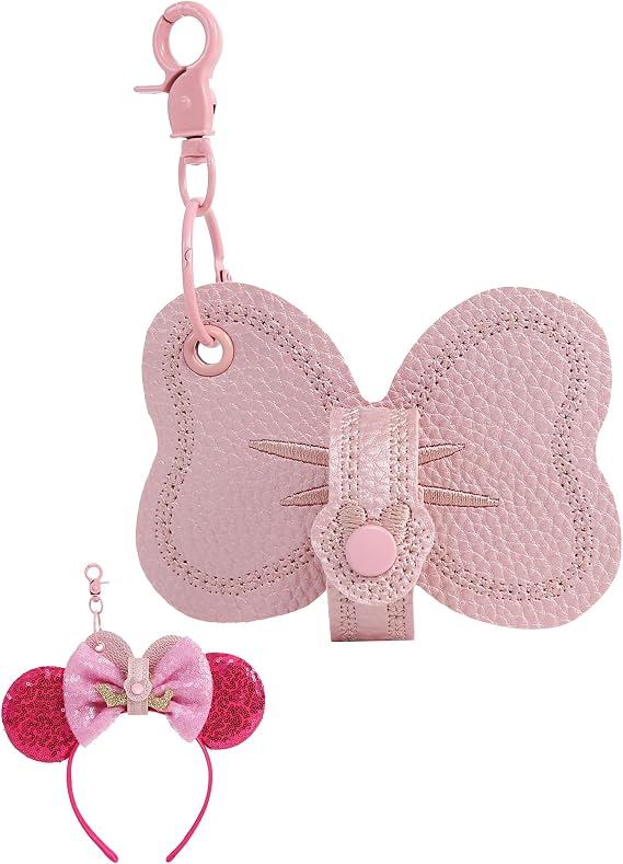 Nuolich Mouse Ear Holder for Backpack Pink Leather Strap Keychain Headband Holder Trip Accessories Display Decor