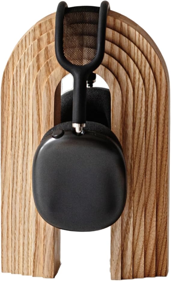 THEHRDWOOD Wood Headphone Stand for Desk - Solid Airpod Max Stand & Universal Gaming Headset Stand for Desk Compatible with Any Headset Type with a Headband (Arch Ash Wood)