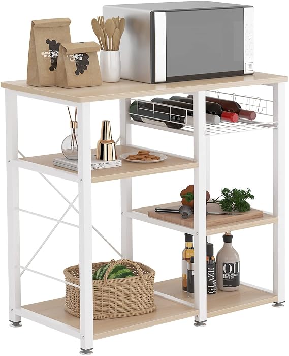 soges 3-Tier Kitchen Baker's Rack Utility Microwave Oven Stand Island Cart Standing Multifunction Storage Shelf Kitchen Workstation, Maple