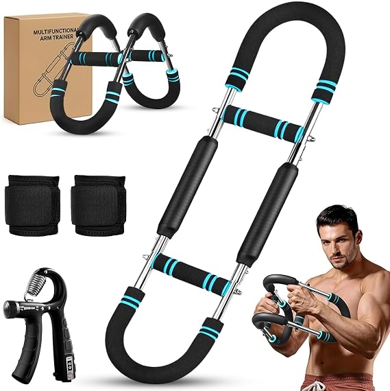 KATLIKU Chest Exerciser for Men, 3-in-1 Adjustable Twister Arm Trainer Set (30-50kg/66-110lbs) with Hand Gripper & Wrist Guards – Forearm Strengthener, Biceps & Shoulder Home Gym Equipment