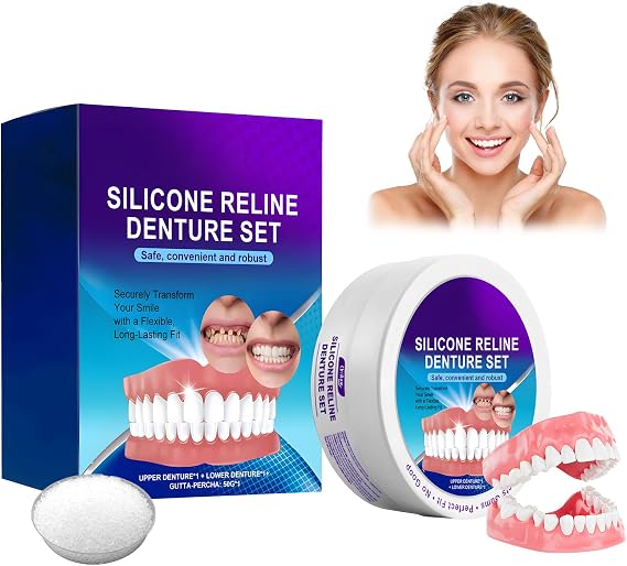 Dentures, Full-Mouth Silicone Denture Set, Soft and Comfortable Upper and Lower Dentures, for Women & Men, Covers Existing Teeth