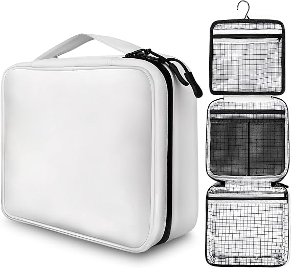 Cosmetic Bags for Women and Men,Hanging Bathroom Shower Travel Toiletry Bag,Portable Compact Water-resistant Makeup Bag with Hanging Hook,White