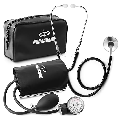 PrimaCare DS-9195 Professional Adult Size Classic Series Blood Pressure Kit with D-Ring Cuff, Nylon BP Kit, Aneroid Sphygmomanometer with Stethoscope