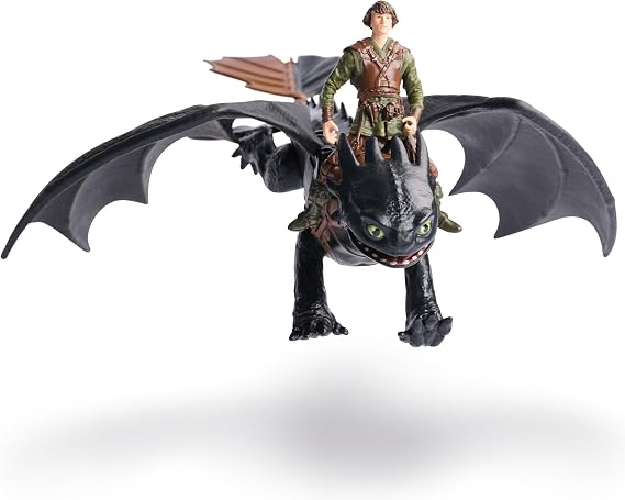 Dreamworks Dragons Toothless & Hiccup Action Figures Viking Rider Duo | 13-Inch Toothless Dragon Toy, 3-Inch Hiccup Viking Action Figure, Real Feel Wings, Pretend Play Gifts for Kids Ages 4+