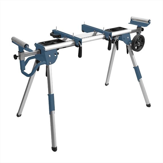 POWERTEC Miter Saw Stand with Wheels, Collapsible and Portable Tool Stand with Systematic Tool Storage Trays, 330Lbs Load Capacity and Quick-Release Mounting Brackets (MT4008)