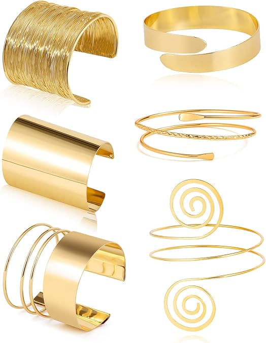 BOMAIL 6 Pieces Gold Upper Arm Cuff Band Bracelet Set