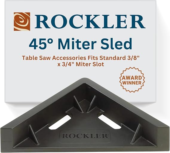 Rockler 45 Degree Table Saw Miter Sled, Standard Miter Slot Jig Tool