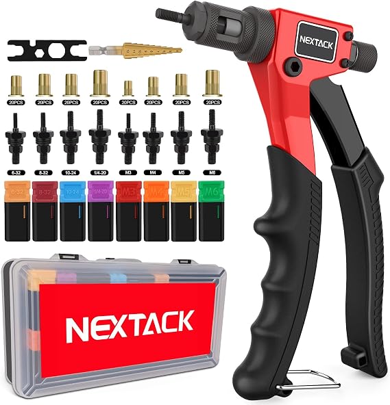8" Rivet Nut Tool Kit with 160pc Nutserts & Step Drill Bit | Tight Space One Hand Operating, 8 Mandrels, Rugged Carrying Case