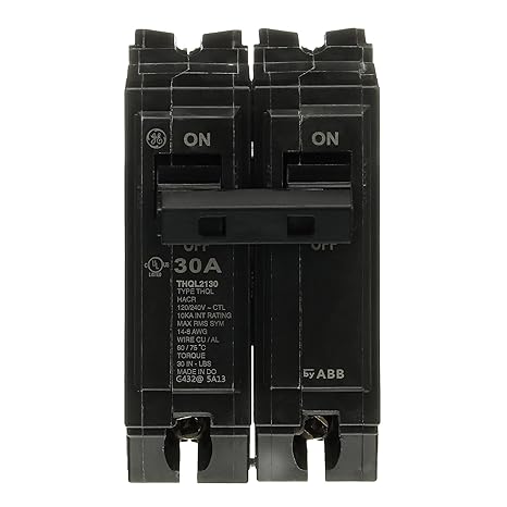 ABB Q-Line THQL2130 Q Line 30A Double-Pole Circuit Breaker 10kAIC, 120/240V, 30 Amp Two-Pole Load Center Circuit Breaker Non-Interchangeable Thermal Magnetic Trip