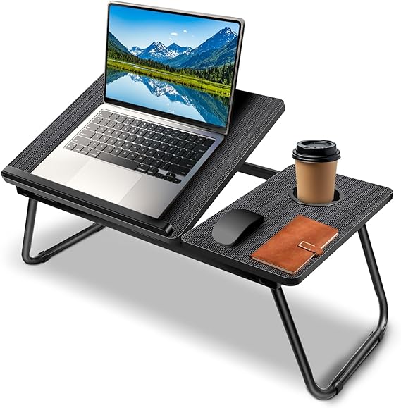 Laptop Desk, Laptop Bed Table with Foldable Legs, Portable Lap Desk Tray with Book Stand and Cup Holder, Notebook Stand Bed Tray Foldable Laptop Table on Bed, Carpet, for Reading, Working