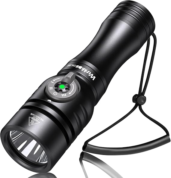 Wurkkos DL02 Tauchlampe, 3000 Lumen Tauchen Taschenlampe wiederaufladbar, IPX8 Wasserdicht, Superhell LED Unterwasser Taschenlampe mit Betriebsanzeige fur Unterwasser Tiefseehohle bei Nacht