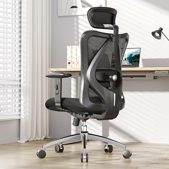 SIHOO M18 Ergonomic Office Chair, High Back Mesh Desk Chair with Adjustable Headrest & Lumbar Support, Computer Chair with 2D Armrests & Wide Cushion, Tilt Lock, for Home Office 330lbs Capacity Black