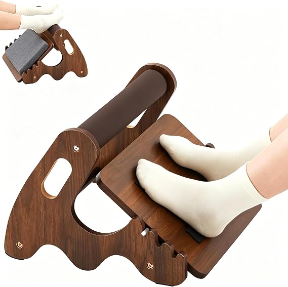 NCONCO Foot Rest for Under Desk, Brown Wooden 3 Height Adjustable | Ergonomic Leg Support Foot Stool with Soft Sponge Pad Non-Slip Base for Office Home Computer Gaming