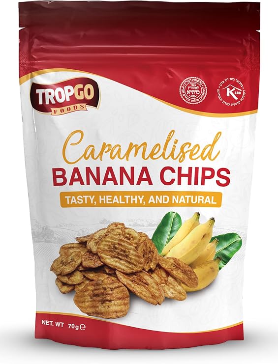 Tropgo Caramelised Banana Chips – Dried Fruit in a Resealable and Recyclable Bag – Quick Energy Boost & Wholesome Trail Mix – Ready-to-Eat Dehydrated Fruit Snacks for Kids and Adults (70g)