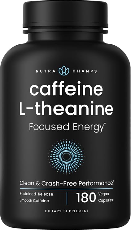 NutraChamps Caffeine Pills with L-Theanine for Focused Energy, Smooth & Clean Energy Supplement for Focus & Performance, No Crash, No Jitters, 60 Vegan Energy Pills
