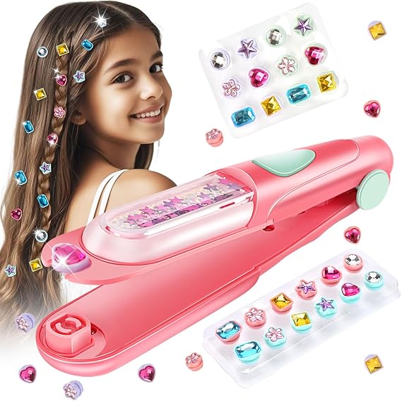Hair Gem Stamper Kit, Birthday Gifts Toys for Girls Ages 3 4 5 6 8-12 | Bling Hair Jewels for Girls Toys, Hair Styling Tool with Reusable Shining Diamonds,