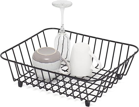 BM Home - Kitchen Sink Basket - Protective Draining Rack - Rust Proof Plastic Coating - Black