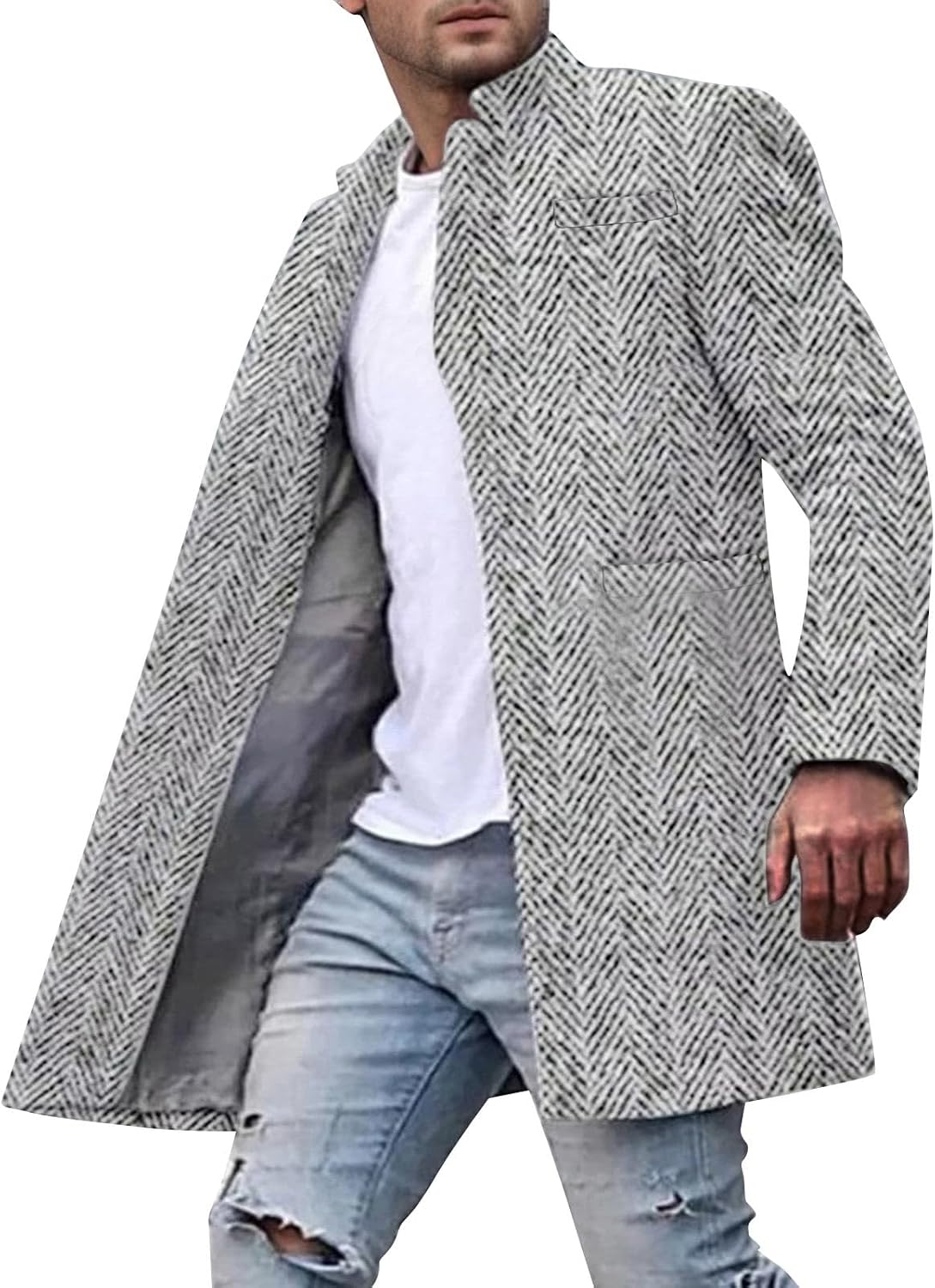 Mens Mid Long Trench Coat Slim 2023 Winter Pea Coat Single Breasted Business Overcoat Thicken Plus Size Blazer Suit Jackets