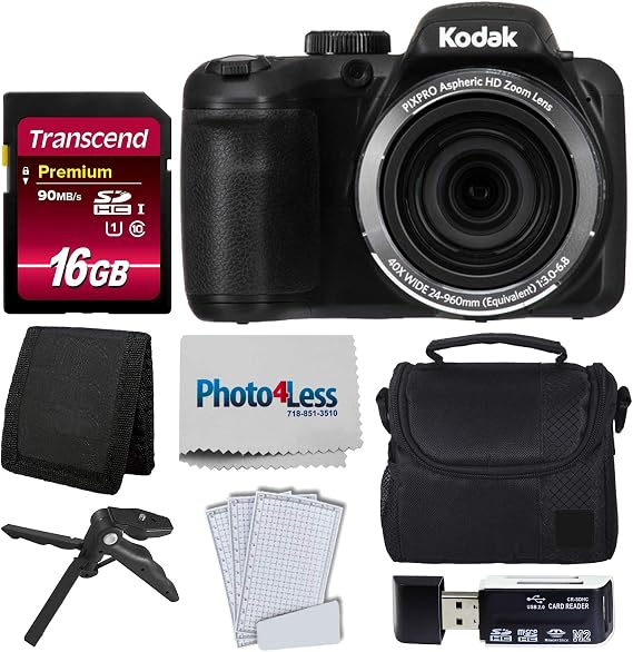Kodak PIXPRO AZ401 Astro Zoom 16MP Digital Camera Black + Camera Case + Transcend 16GB SDHC Class 10 UHS-I Card 400X Memory Card + USB Card Reader + Table Tripod + Accessories