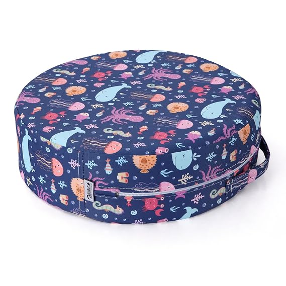 Zicac Portable Round Seat Cushion with Non-Slip Bottom, Washable Cover for Office Chair, Wheelchair, or Dining Chair (Purple Octopus)