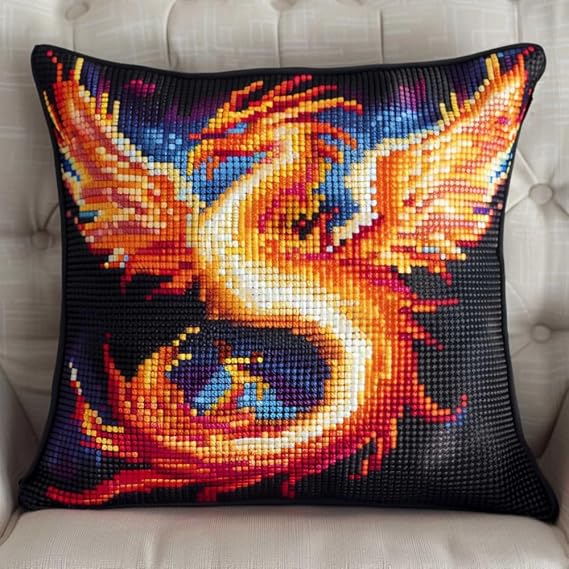 Kitquiver Latch Hook Kit Cushion Fantasy Phoenix Animal DIY Latch Hook Kits Pillow Printed Cushion Crochet Yarn Embroidery Needlework Craft Embroidery Kit 43x43cm, TRT336gr