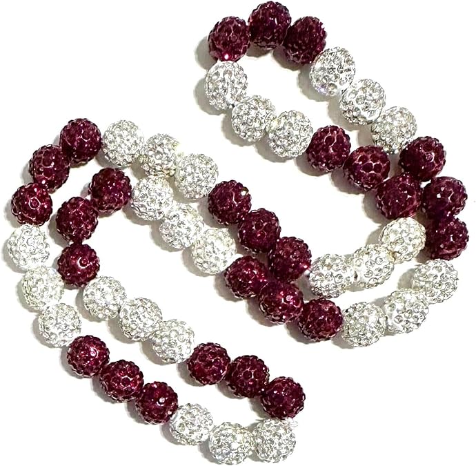 Rhinestone Crystal Pollyanna Bling Disco Ball Beaded Bead Baseball Player Necklace, Alabama Auburn, Burgandy Maroon White, 16" 18" 20" 22" 24"