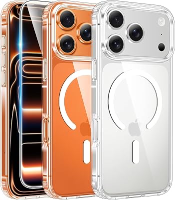 FNTCASE for iPhone 17 Pro-Max Case: Clear Magnetic Phone Cases with Screen Protector Compatible with Magsafe Slim Anti Yellowing Rugged Shockproof Protective Transparent Cell Cover A-Clear