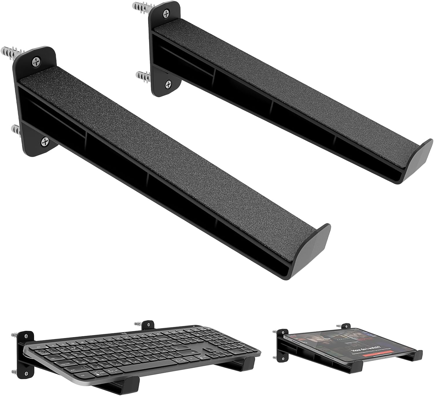 sciuU Universal Keyboard Wall Mount 15° Ergonomic Tilt Floating Shelf for Space Saving Robust Split Design Holder for Mechanical Keyboards Tablets E-Books - Black