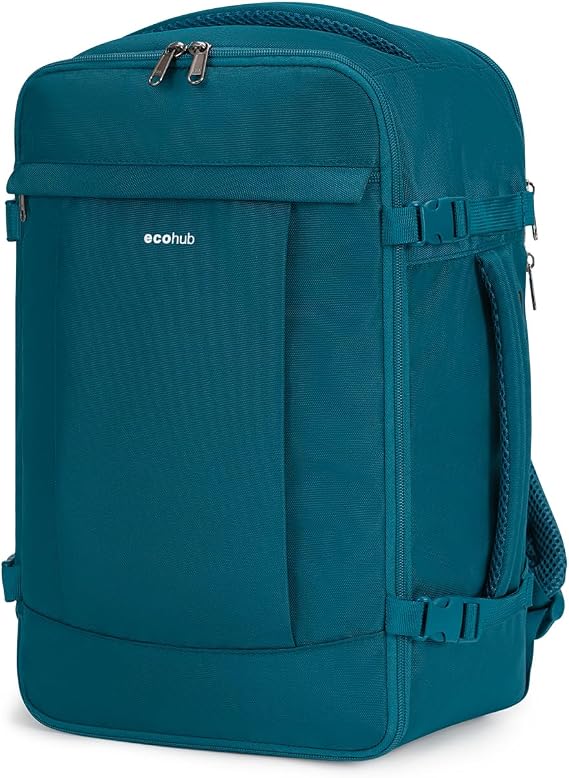 ECOHUB 20 L for Ryanair Hand Luggage 40 x 20 x 25 Theft-Proof Hand Luggage Backpack 3D Laptop Backpack Waterproof Recycled Travel Backpack Hand Luggage Aeroplane for Men and Women Patent Pending (Blue Green)
