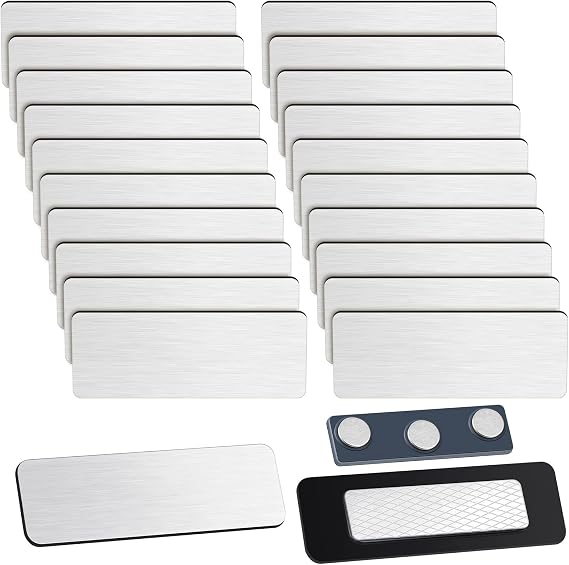 Geelin 50 Pack Magnetic Name Tags Blank Name Badge Holder 1 x 3 in, Silver
