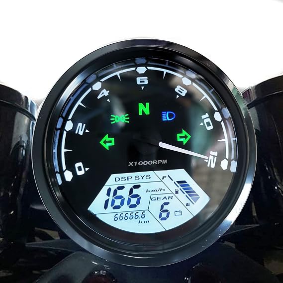 SAMDO Upgraded Universal Motorcycle Speedometer 12000 RPM LCD Digital Speedometer Odometer Tachometer 199 Kmh for 1,2,4 Cylinders