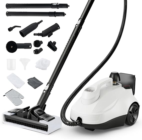 COSTWAY Multi-Purpose Steam Cleaner, Portable Steamer with Trigger Lock, Wheels & 61 OZ Water Tank, 1800W Steam Cleaning Machine for Upholstery, Car, Floor, Grout & Tile, 15 Accessories Included | Wheels & 61 OZ Water Tank, 1800W Steam Cleaning Machine for Upholstery, Car, Floor, Grout & Tile, 15 Accessories Included