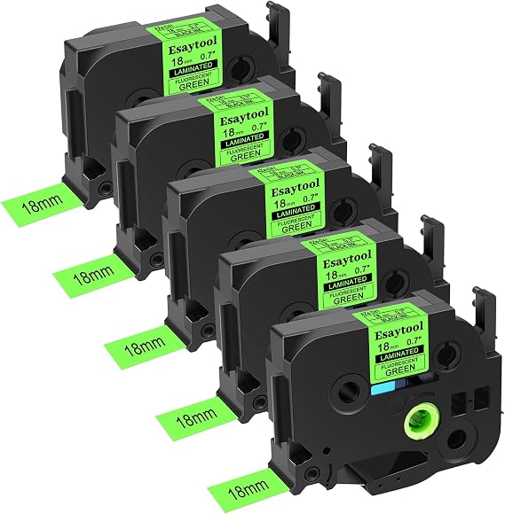 5 Pack Esaytool Replacement for P-Touch TZe-D41 TZeD41 TZD41 18mm 0.7inch Black on Green Fluorescent Laminated Compatible with Ptouch PT-D400 PT-D410 PT-D600 PT-D610BT PT-D460BT Label Maker