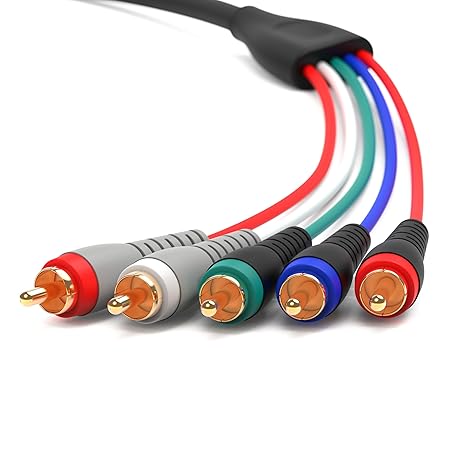 BlueRigger Component Video Cable with Audio 6FT, RCA- 5 Cable, Supports 1080i - Compatible with DVD Players, VCR, Camcorder, Projector