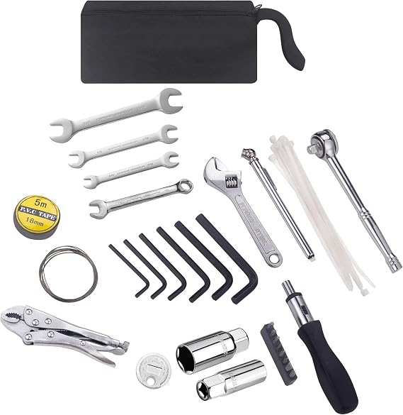 Compact Harley Motorcycle Tool Kit SAE Portable Roadside Repair for Touring | Portable roadside tool set for Harley-Davidson motorcycles. Slim case fits saddlebag storage. SAE tools for trailside repairs