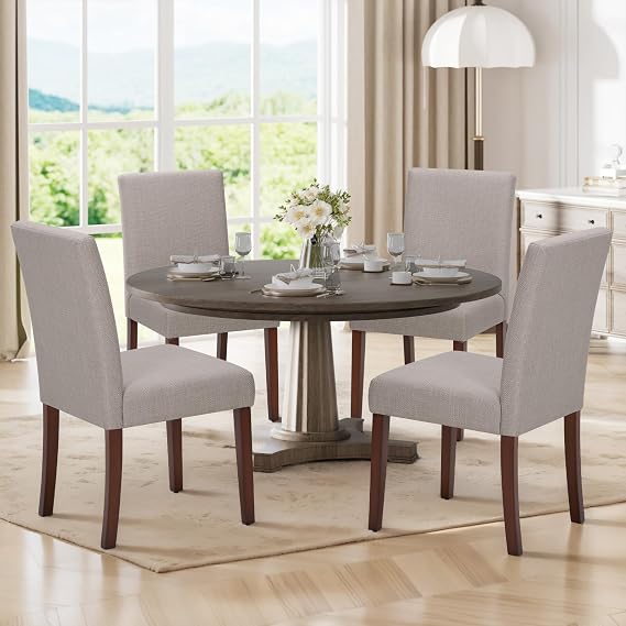 MALOL Upholstered Parsons Dining Chairs Set of 4, Modern Dining Room Chairs with Back, Fabric Kitchen Side Chairs with Wood Legs for Dinner Farmhouse Restaurant, Brown