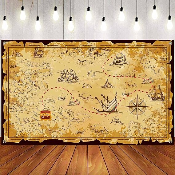 Pirate Backdrop Decorations Supplies 110 x 180 cm Treasure Map Backdrop for Halloween Birthday Carnival Treasure Adventure Party Decor Pirate Photo Booth Props Photography Background