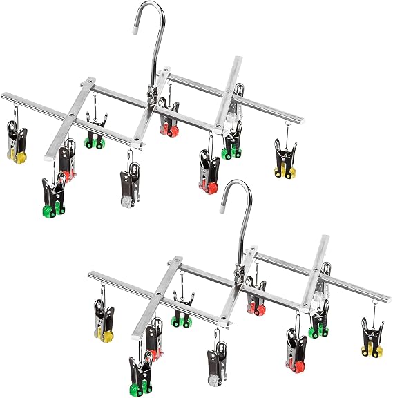 The Sock Dryer, Drying Hanger, Stainless Steel, Clothes Airer with 10 Clothes Pegs for Underwear, Socks, Set of 2, Foldable